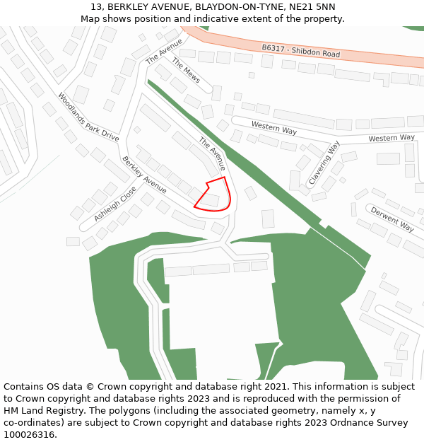 13, BERKLEY AVENUE, BLAYDON-ON-TYNE, NE21 5NN: Location map and indicative extent of plot