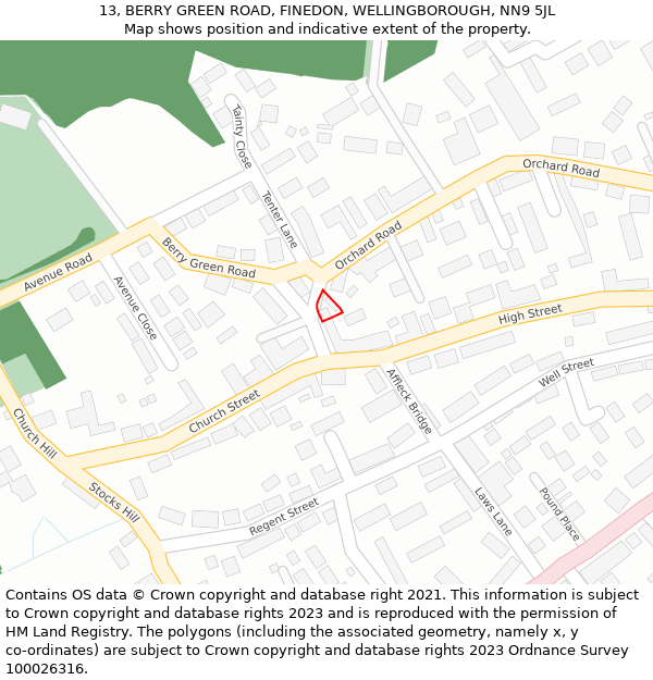 13, BERRY GREEN ROAD, FINEDON, WELLINGBOROUGH, NN9 5JL: Location map and indicative extent of plot