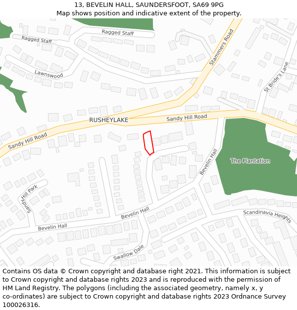 13, BEVELIN HALL, SAUNDERSFOOT, SA69 9PG: Location map and indicative extent of plot