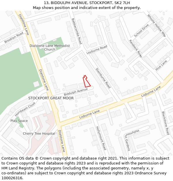 13, BIDDULPH AVENUE, STOCKPORT, SK2 7LH: Location map and indicative extent of plot