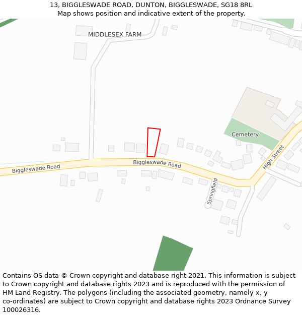 13, BIGGLESWADE ROAD, DUNTON, BIGGLESWADE, SG18 8RL: Location map and indicative extent of plot