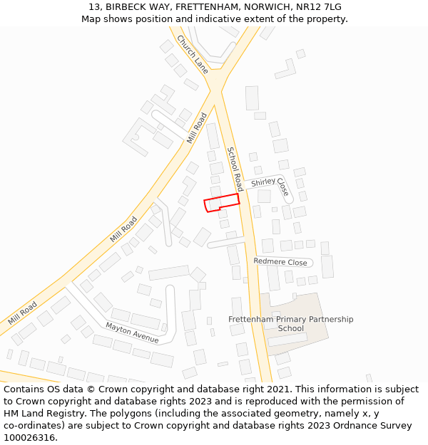 13, BIRBECK WAY, FRETTENHAM, NORWICH, NR12 7LG: Location map and indicative extent of plot