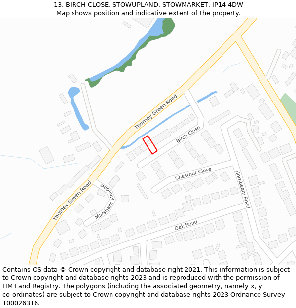 13, BIRCH CLOSE, STOWUPLAND, STOWMARKET, IP14 4DW: Location map and indicative extent of plot