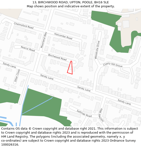 13, BIRCHWOOD ROAD, UPTON, POOLE, BH16 5LE: Location map and indicative extent of plot