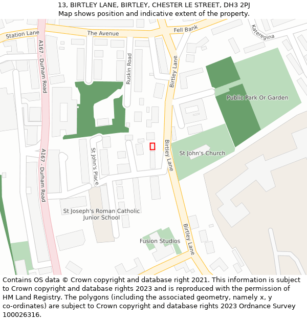 13, BIRTLEY LANE, BIRTLEY, CHESTER LE STREET, DH3 2PJ: Location map and indicative extent of plot