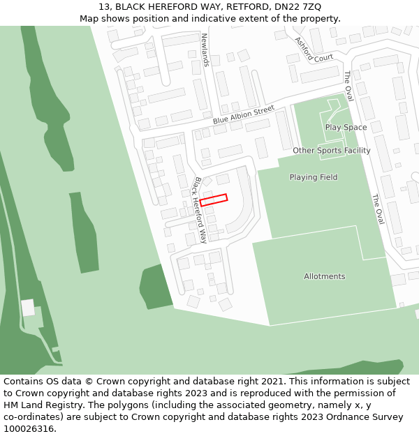 13, BLACK HEREFORD WAY, RETFORD, DN22 7ZQ: Location map and indicative extent of plot