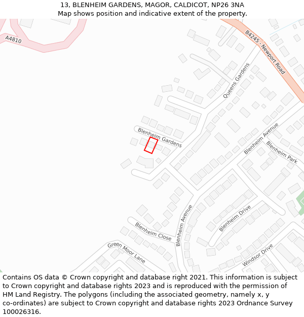 13, BLENHEIM GARDENS, MAGOR, CALDICOT, NP26 3NA: Location map and indicative extent of plot