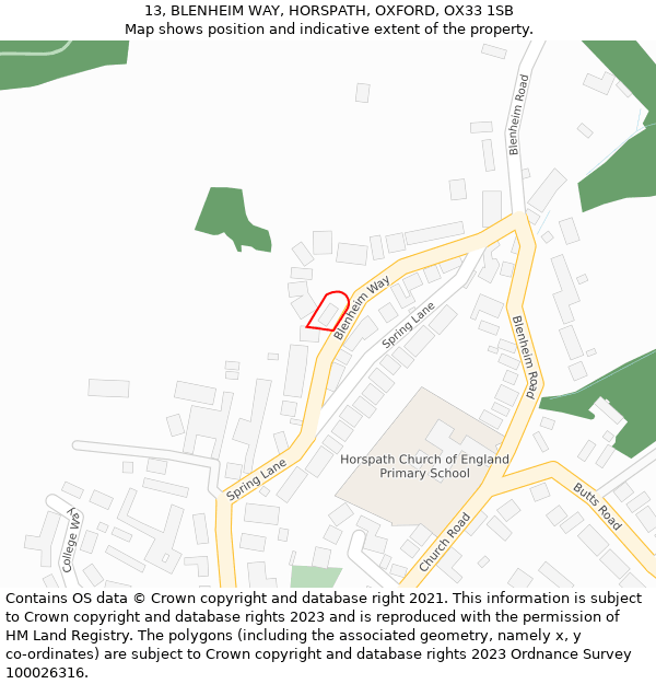 13, BLENHEIM WAY, HORSPATH, OXFORD, OX33 1SB: Location map and indicative extent of plot