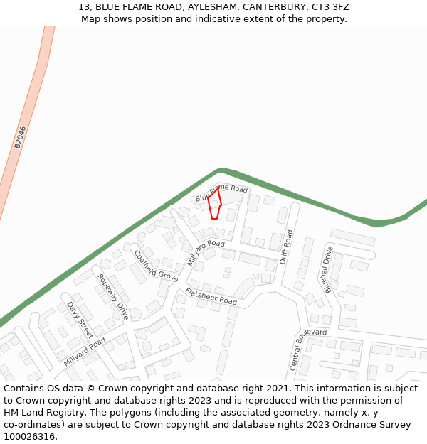 13, BLUE FLAME ROAD, AYLESHAM, CANTERBURY, CT3 3FZ: Location map and indicative extent of plot