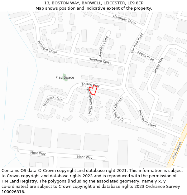 13, BOSTON WAY, BARWELL, LEICESTER, LE9 8EP: Location map and indicative extent of plot