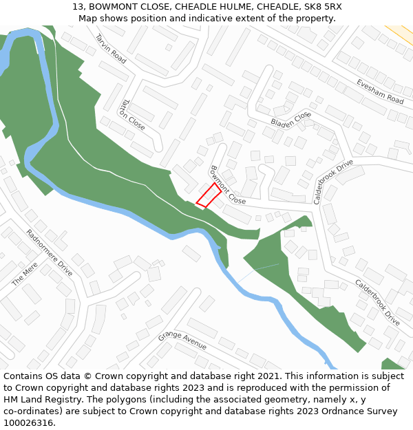 13, BOWMONT CLOSE, CHEADLE HULME, CHEADLE, SK8 5RX: Location map and indicative extent of plot