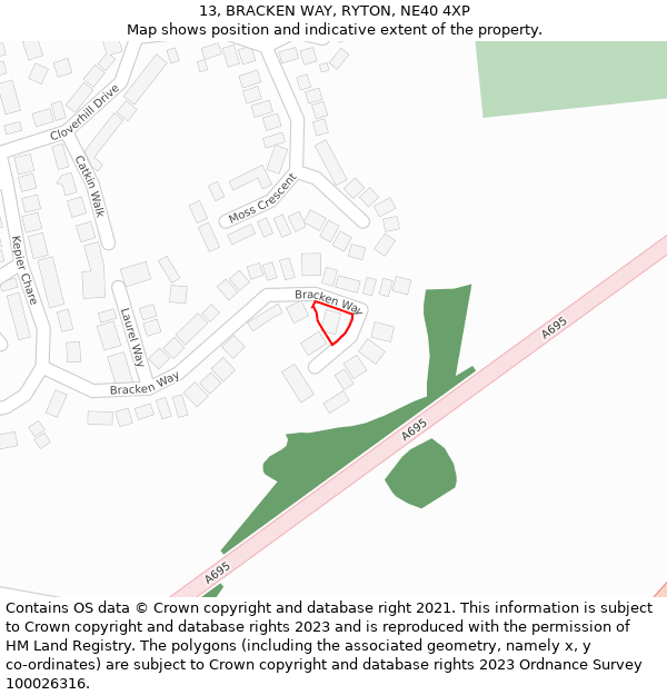 13, BRACKEN WAY, RYTON, NE40 4XP: Location map and indicative extent of plot