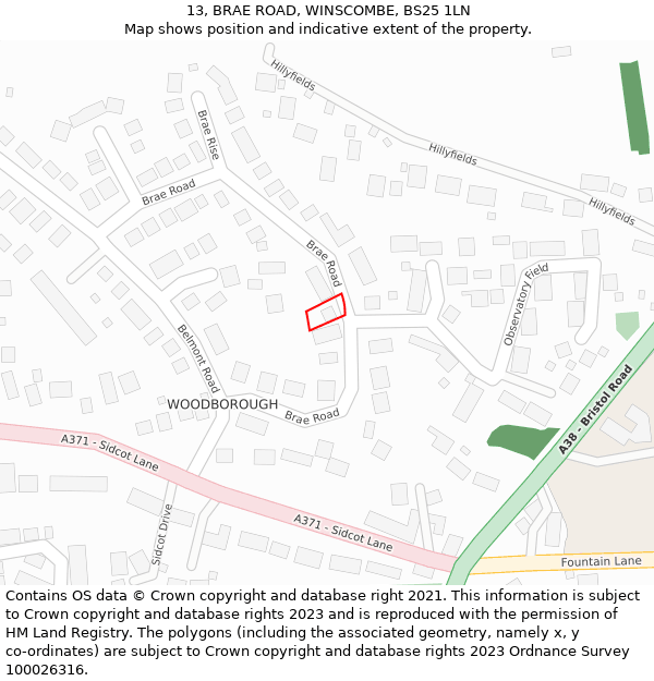 13, BRAE ROAD, WINSCOMBE, BS25 1LN: Location map and indicative extent of plot