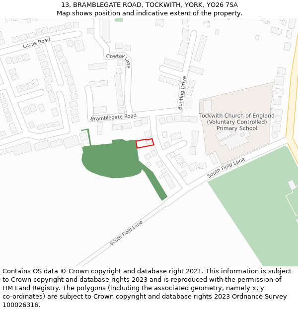 13, BRAMBLEGATE ROAD, TOCKWITH, YORK, YO26 7SA: Location map and indicative extent of plot