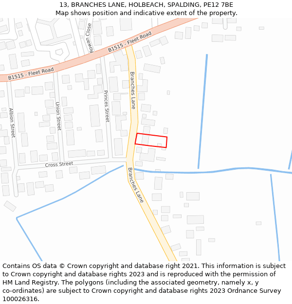 13, BRANCHES LANE, HOLBEACH, SPALDING, PE12 7BE: Location map and indicative extent of plot