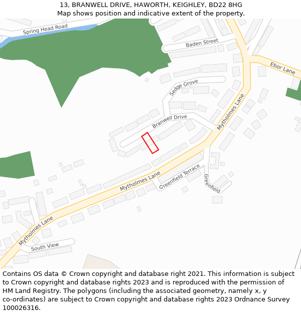 13, BRANWELL DRIVE, HAWORTH, KEIGHLEY, BD22 8HG: Location map and indicative extent of plot