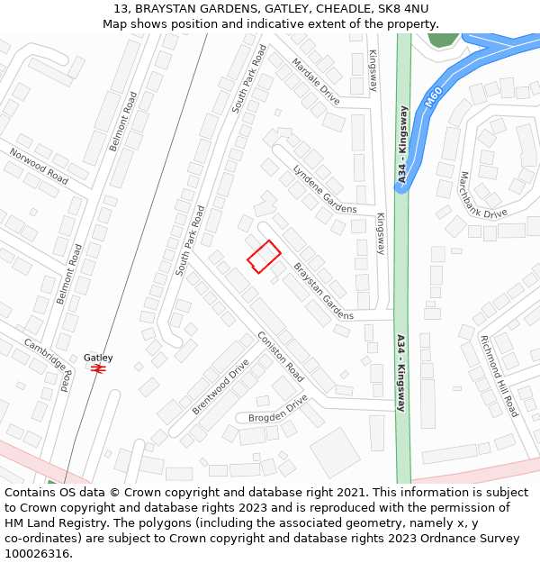 13, BRAYSTAN GARDENS, GATLEY, CHEADLE, SK8 4NU: Location map and indicative extent of plot