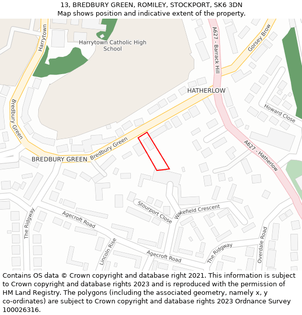 13, BREDBURY GREEN, ROMILEY, STOCKPORT, SK6 3DN: Location map and indicative extent of plot