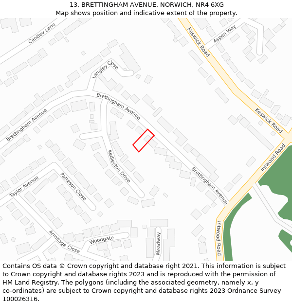 13, BRETTINGHAM AVENUE, NORWICH, NR4 6XG: Location map and indicative extent of plot