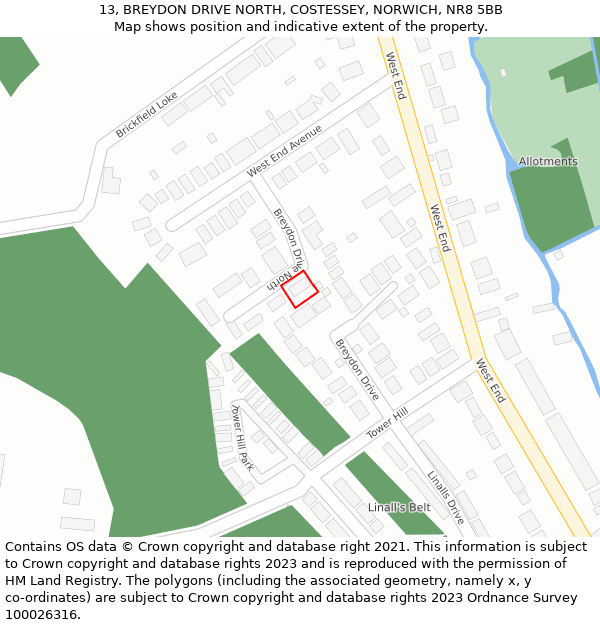 13, BREYDON DRIVE NORTH, COSTESSEY, NORWICH, NR8 5BB: Location map and indicative extent of plot