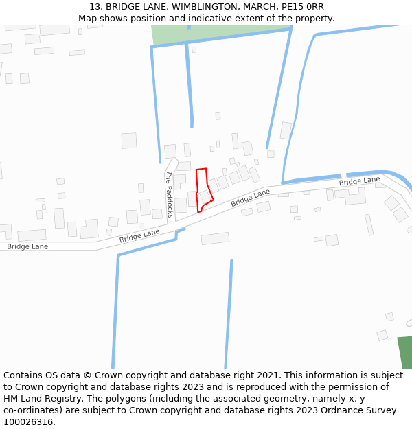 13, BRIDGE LANE, WIMBLINGTON, MARCH, PE15 0RR: Location map and indicative extent of plot