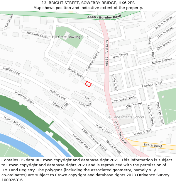 13, BRIGHT STREET, SOWERBY BRIDGE, HX6 2ES: Location map and indicative extent of plot