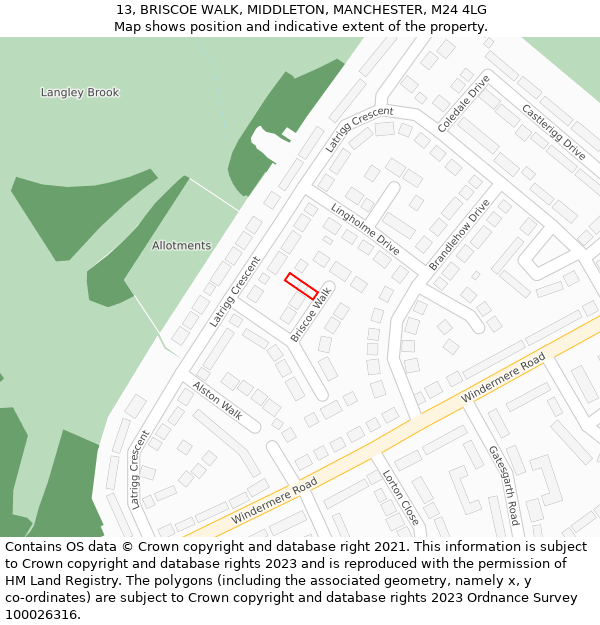 13, BRISCOE WALK, MIDDLETON, MANCHESTER, M24 4LG: Location map and indicative extent of plot