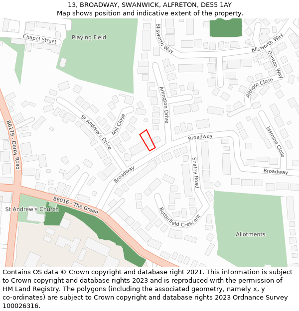 13, BROADWAY, SWANWICK, ALFRETON, DE55 1AY: Location map and indicative extent of plot