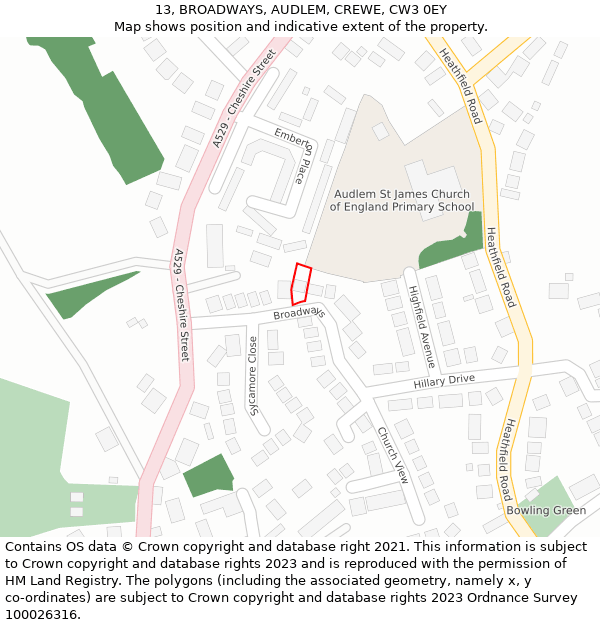 13, BROADWAYS, AUDLEM, CREWE, CW3 0EY: Location map and indicative extent of plot