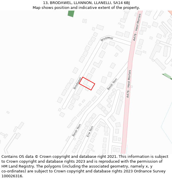 13, BRODAWEL, LLANNON, LLANELLI, SA14 6BJ: Location map and indicative extent of plot