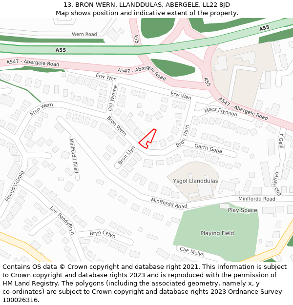 13, BRON WERN, LLANDDULAS, ABERGELE, LL22 8JD: Location map and indicative extent of plot