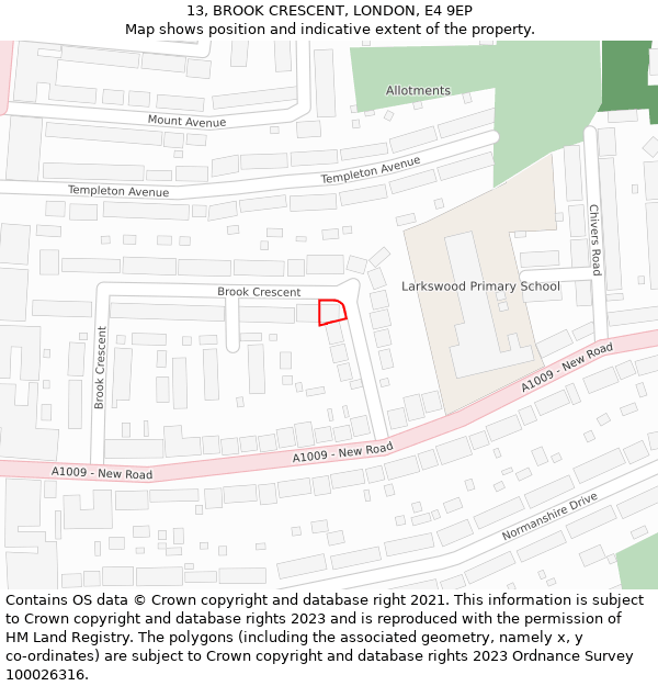 13, BROOK CRESCENT, LONDON, E4 9EP: Location map and indicative extent of plot