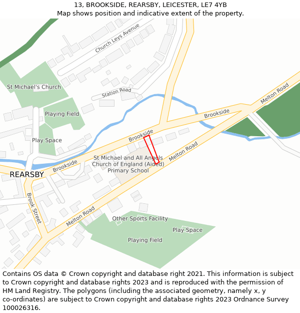 13, BROOKSIDE, REARSBY, LEICESTER, LE7 4YB: Location map and indicative extent of plot