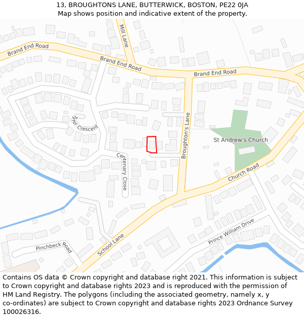 13, BROUGHTONS LANE, BUTTERWICK, BOSTON, PE22 0JA: Location map and indicative extent of plot