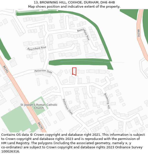 13, BROWNING HILL, COXHOE, DURHAM, DH6 4HB: Location map and indicative extent of plot