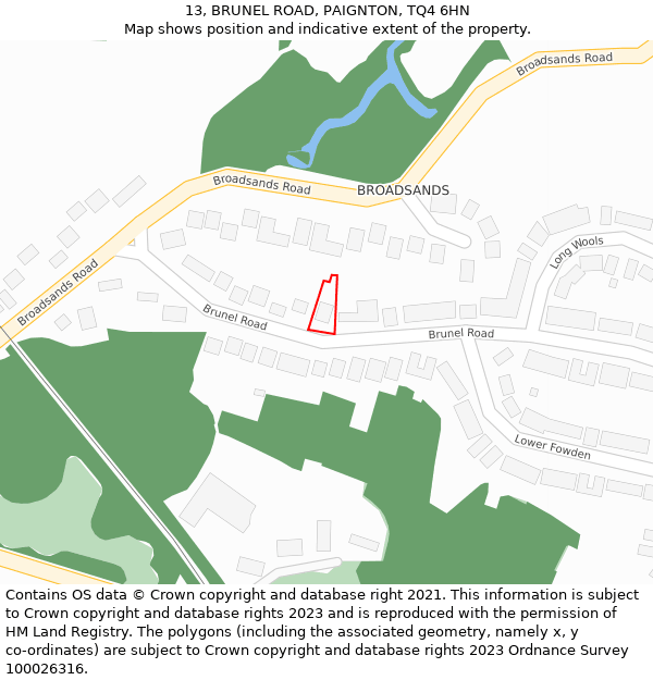 13, BRUNEL ROAD, PAIGNTON, TQ4 6HN: Location map and indicative extent of plot