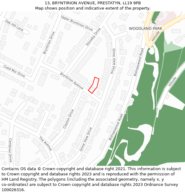 13, BRYNTIRION AVENUE, PRESTATYN, LL19 9PB: Location map and indicative extent of plot