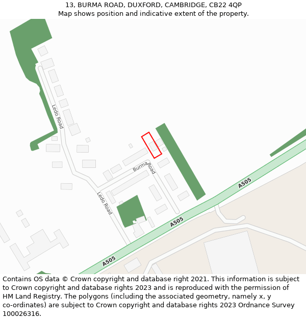 13, BURMA ROAD, DUXFORD, CAMBRIDGE, CB22 4QP: Location map and indicative extent of plot