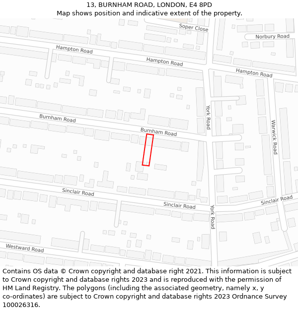 13, BURNHAM ROAD, LONDON, E4 8PD: Location map and indicative extent of plot