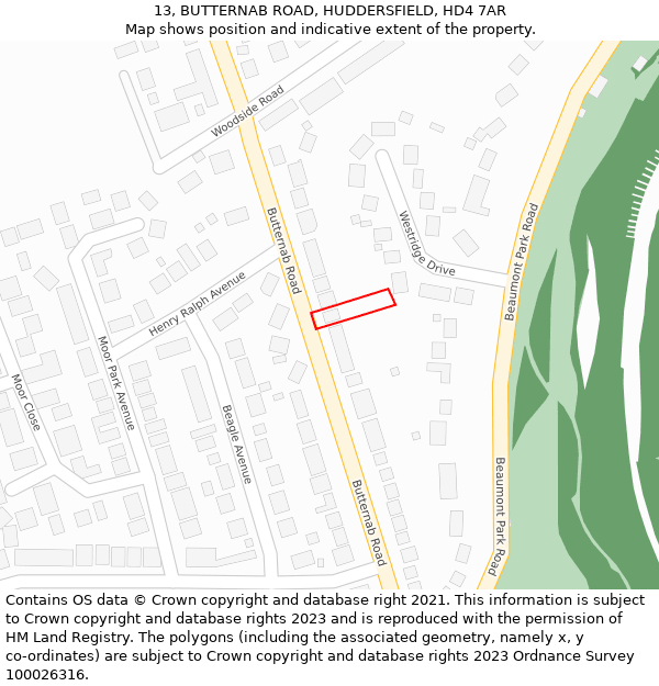 13, BUTTERNAB ROAD, HUDDERSFIELD, HD4 7AR: Location map and indicative extent of plot
