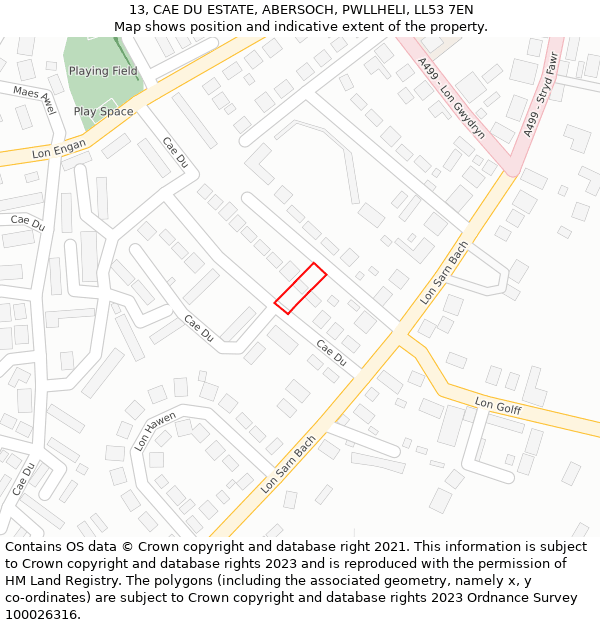 13, CAE DU ESTATE, ABERSOCH, PWLLHELI, LL53 7EN: Location map and indicative extent of plot