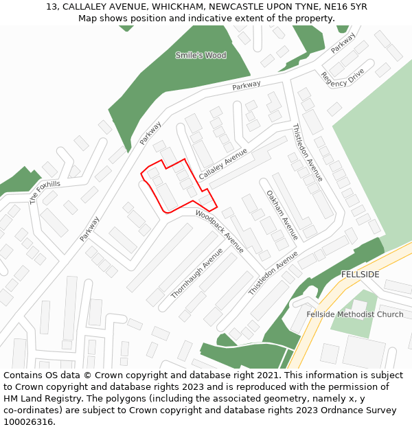 13, CALLALEY AVENUE, WHICKHAM, NEWCASTLE UPON TYNE, NE16 5YR: Location map and indicative extent of plot