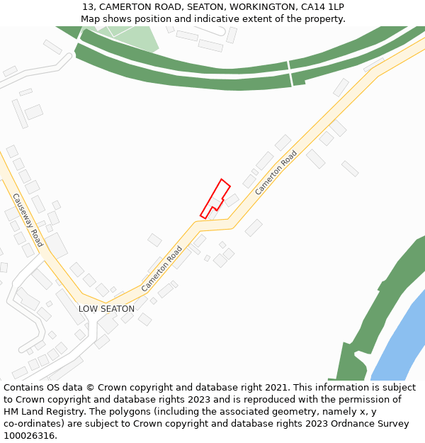 13, CAMERTON ROAD, SEATON, WORKINGTON, CA14 1LP: Location map and indicative extent of plot