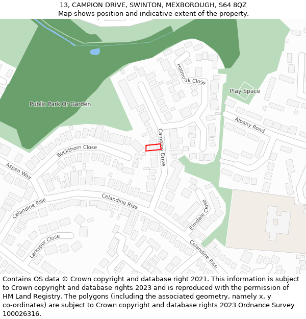 13, CAMPION DRIVE, SWINTON, MEXBOROUGH, S64 8QZ: Location map and indicative extent of plot