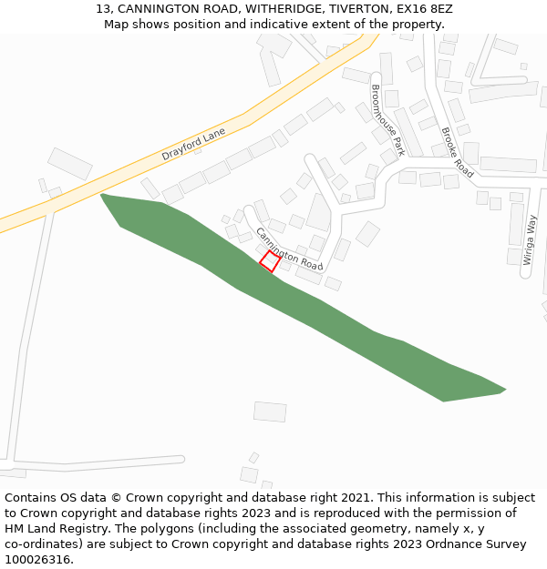 13, CANNINGTON ROAD, WITHERIDGE, TIVERTON, EX16 8EZ: Location map and indicative extent of plot