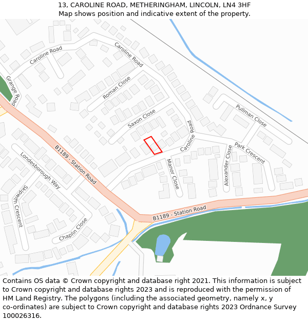 13, CAROLINE ROAD, METHERINGHAM, LINCOLN, LN4 3HF: Location map and indicative extent of plot