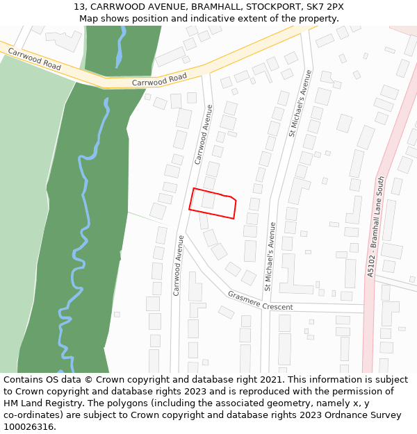 13, CARRWOOD AVENUE, BRAMHALL, STOCKPORT, SK7 2PX: Location map and indicative extent of plot