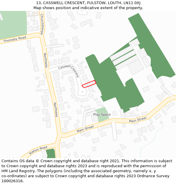 13, CASSWELL CRESCENT, FULSTOW, LOUTH, LN11 0XJ: Location map and indicative extent of plot