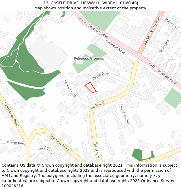 13, CASTLE DRIVE, HESWALL, WIRRAL, CH60 4RJ: Location map and indicative extent of plot