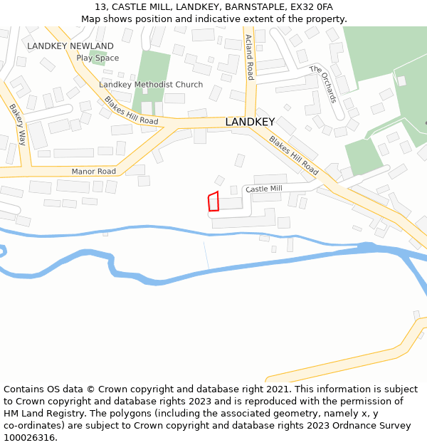 13, CASTLE MILL, LANDKEY, BARNSTAPLE, EX32 0FA: Location map and indicative extent of plot